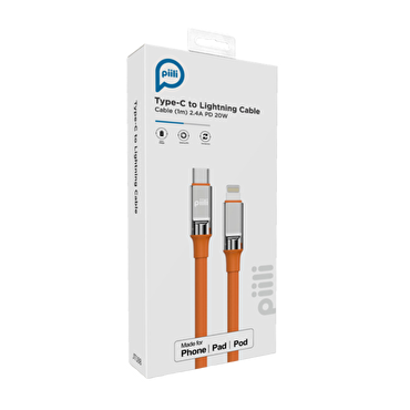 Piili Type-C to Lightning Kablo 1m. - Turuncu