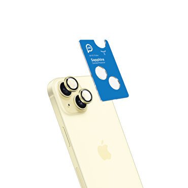 Piili iPhone 15/15 Plus Safir Lens Koruyucu-Sarı