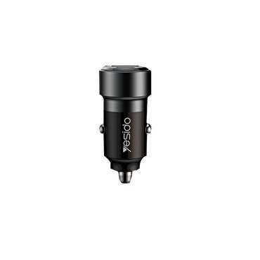 Yesido 1 Adet 30W Usb / 1 Adet 30W Type-C ve 60W Type-C to Type-C Kablolu PD Hızlı Araç Şarj - Siyah