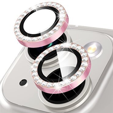 Buff iPhone 14/Plus Diamond Lens Koruyucu-Pembe