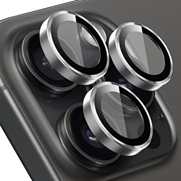 Buff iPhone 15 Pro/Max Metal Lens Koruyucusu-Gümüş