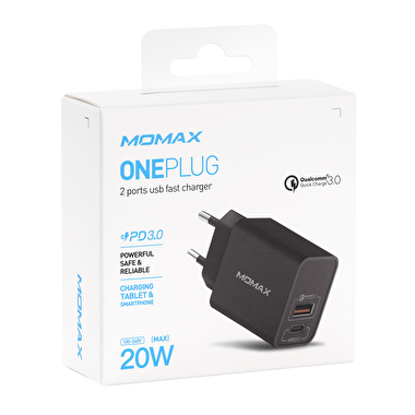 Momax Oneplug 2 Port Hızlı Şarj (20W) - Siyah 4894222065468
