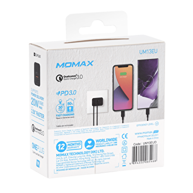 Momax Oneplug 2 Port Hızlı Şarj (20W) - Siyah 4894222065468