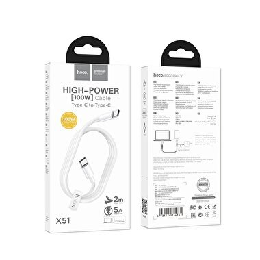 Hoco 100W Type-C to Type-C PD 2M - Beyaz 6931474734761