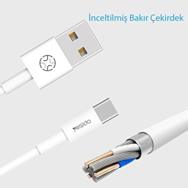 Yesido 1.2M 2.4A Usb to Type-C Hızlı Şarj Kablosu  6971050263841