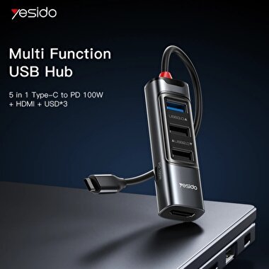 Yesido 5 in 1 Dönüştürücü Siyah 6971050266132