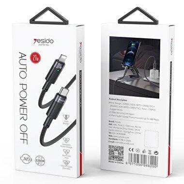 Yesido 1.2M 27W Type-C to Lightning Kablo - Siyah 6971050266200