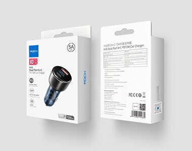 Rock 72W PD Dijital Ekranlı Hızlı Araç Şarj Cihazı 6974282124669