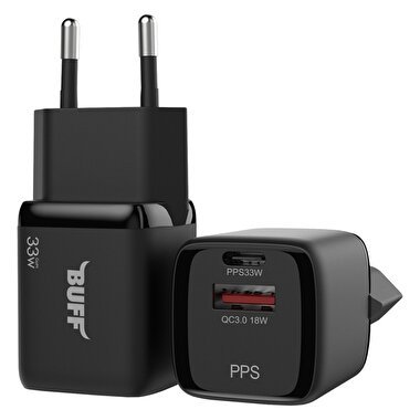 Buff  33W Hızlı Şarj 3 Port Şarj Adaptörü - Siyah 8683548214027