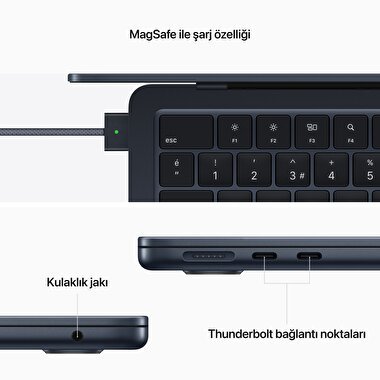 Apple MacBook Air 13' M2 Çip 8 Çekirdekli CPU 8 Çekirdekli GPU 16 GB Bellek 256GB SSD Gece Yarısı  MC7X4TU/A