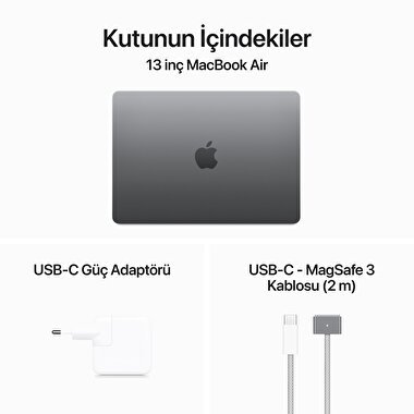 Apple MacBook Air 13' M3 Çip 8 Çekirdekli CPU 8 Çekirdekli GPU 16 GB Bellek 256GB SSD Uzay Grisi  MC8G4TU/A