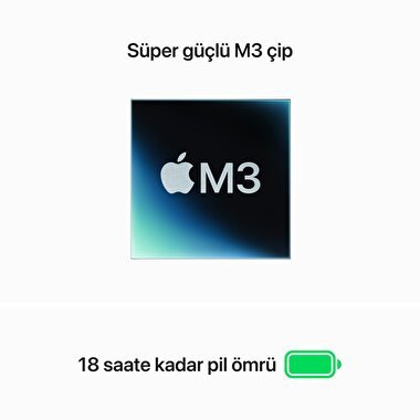 Apple MacBook Air 13' M3 Çip 8 Çekirdekli CPU 8 Çekirdekli GPU 16 GB Bellek 256GB SSD Gümüş  MC8H4TU/A