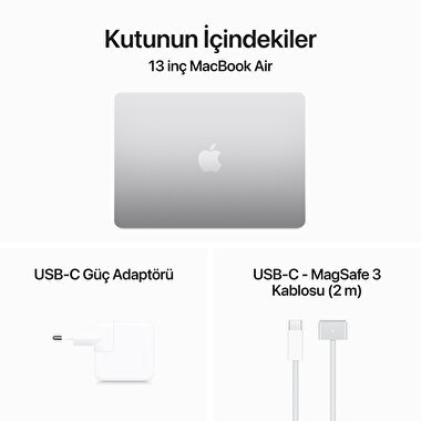 Apple MacBook Air 13' M3 Çip 8 Çekirdekli CPU 8 Çekirdekli GPU 16 GB Bellek 256GB SSD Gümüş  MC8H4TU/A