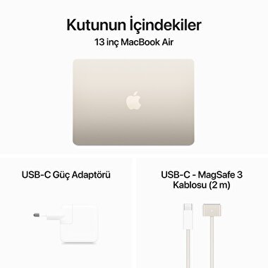Apple MacBook Air 13' M3 Çip 8 Çekirdekli CPU 8 Çekirdekli GPU 16 GB Bellek 256GB SSD Yıldız Işığı  MC8J4TU/A