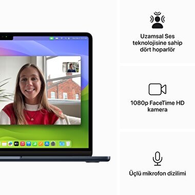Apple MacBook Air 13' M3 Çip 8 Çekirdekli CPU 10 Çekirdekli GPU 24GB Bellek 512GB SSD Gece Yarısı  MC8Q4TU/A