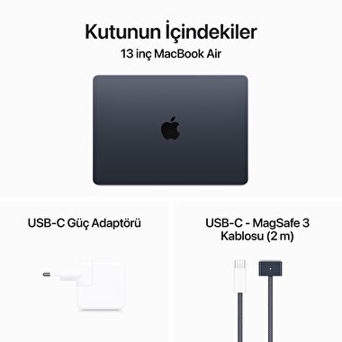 Apple MacBook Air 13' M3 Çip 8 Çekirdekli CPU 10 Çekirdekli GPU 24GB Bellek 512GB SSD Gece Yarısı  MC8Q4TU/A