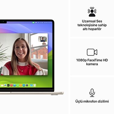 Apple MacBook Air 15' M3 Çip 8 Çekirdekli CPU 10 Çekirdekli GPU 16GB Bellek 256GB SSD Yıldız Işığı  MC9F4TU/A