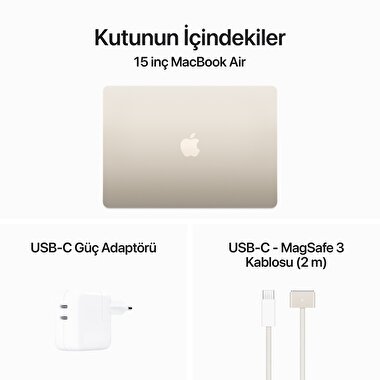Apple MacBook Air 15' M3 Çip 8 Çekirdekli CPU 10 Çekirdekli GPU 16GB Bellek 256GB SSD Yıldız Işığı  MC9F4TU/A
