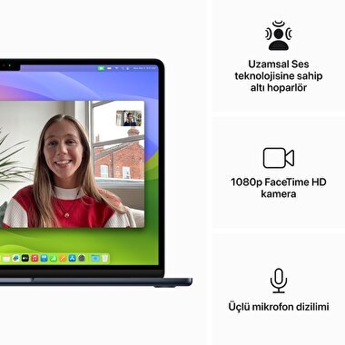 Apple MacBook Air 15' M3 Çip 8 Çekirdekli CPU 10 Çekirdekli GPU 16GB Bellek 256GB SSD Gece Yarısı  MC9G4TU/A