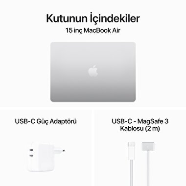Apple MacBook Air 15' M3 Çip 8 Çekirdekli CPU 10 Çekirdekli GPU 24GB Bellek 512GB SSD Gümüş  MC9J4TU/A