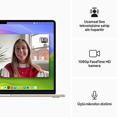 TEŞHİR - MacBook Air 15 inç M3 Çip 8CPU 10GPU 8GB Bellek 256GB SSD Yıldız Işığı MRYR3TU/A