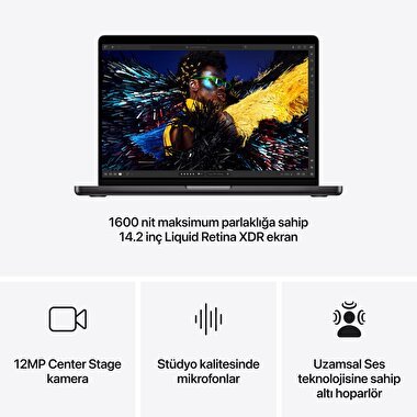 MacBook Pro 14 inç M4 Çip 10CPU 10GPU 16GB Bellek 1TB SSD  Uzay Siyahı  MW2V3TU/A