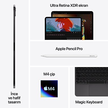Apple 11 inç iPad Pro M4 WiFi 1TB Nano-texture Cam Gümüş  MWR73TU/A