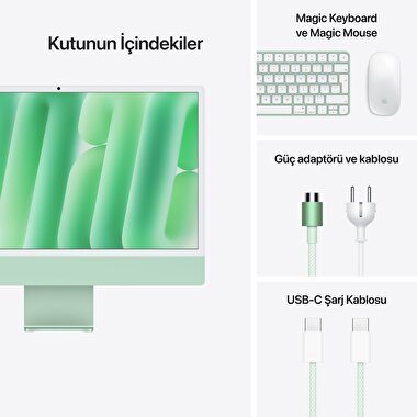 Apple iMac 24inc Retina 4.5K, M4 8-core CPU, 8-core GPU, 16GB Bellek, 256GB SSD, Yeşil  MWUE3TU/A