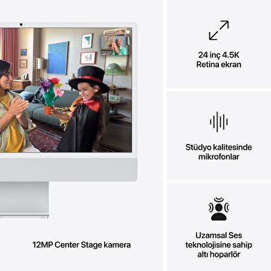 Apple iMac 24inc Retina 4.5K, M4 10-core CPU, 10-core GPU, 16GB Bellek, 512GB SSD, Gümüş  MWUV3TU/A