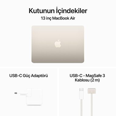 MacBook Air 13 inç M3 Çip 8CPU 10GPU 16GB Bellek 512GB SSD Yıldız Işığı MXCU3TU/A