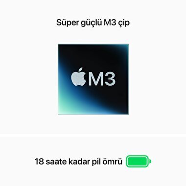 MacBook Air 15 inç M3 Çip 8CPU 10GPU 16GB Bellek 512GB SSD Uzay Grisi MXD13TU/A