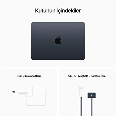 MacBook Air 13 inç M2 Çip  8CPU 10GPU 24GB Bellek 512GB SSD Gece Yarısı  Z1610040N