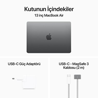 MacBook Air 13 inç M3 Çip 16C 8CPU 10GPU 16GB Bellek 256GB SSD Uzay Grisi  Z1B6001M7