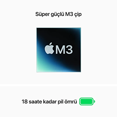 MacBook Air 15 inç M3 Çip 16C 8CPU 10GPU 24GB Bellek 512GB SSD Uzay Grisi  Z1GD000EJ