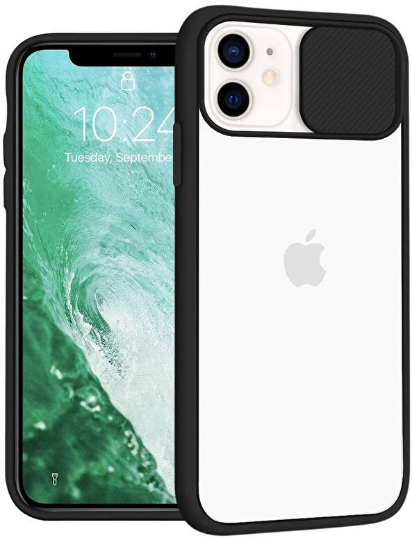 Piili iPhone 12 Mini Cam Slide Kılıf - Siyah 6944628911987