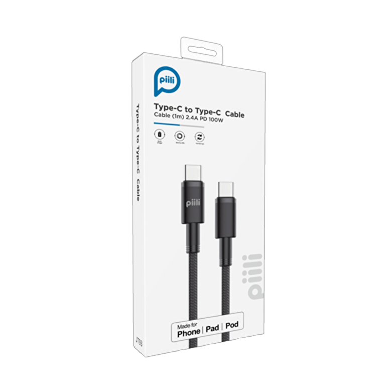 Piili  100 W Type-C to Type-C Cable 1m. - Siyah 6944629159296
