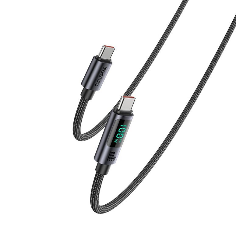 Yesido 1.2M 100W Dijital Hızlı Şarj Kablo-Siyah 6971050265920