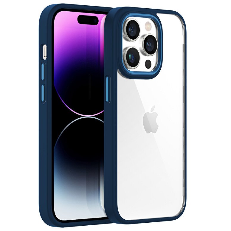 Buff iPhone 14 Pro Max Hybrid Corner Mavi Şeffaf Kılıf 8683548212399