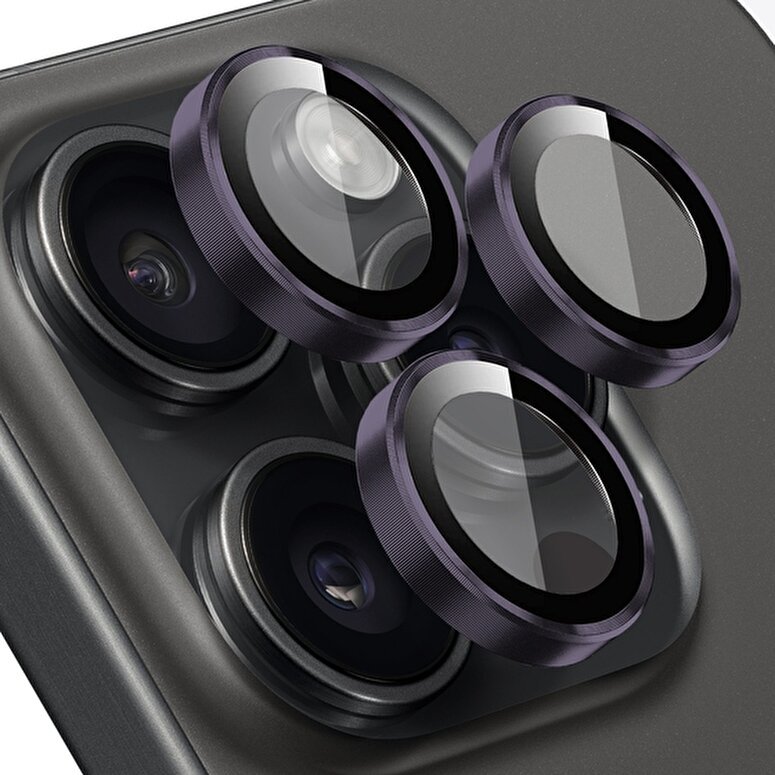 Buff iPhone 15 Pro/Max Metal Lens Koruyucusu-Mor 8683548219442