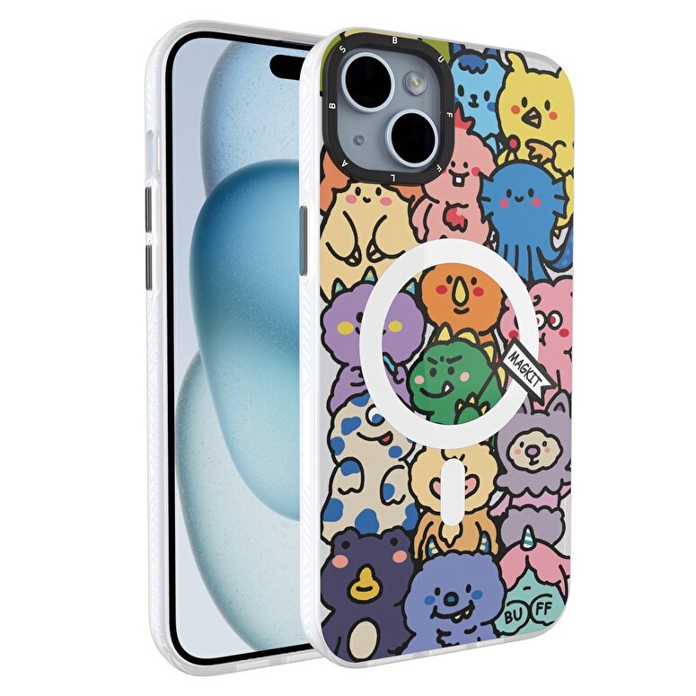 Buff iPhone 15 MagKit Desenli Kılıf Happy Monster 8684387700214