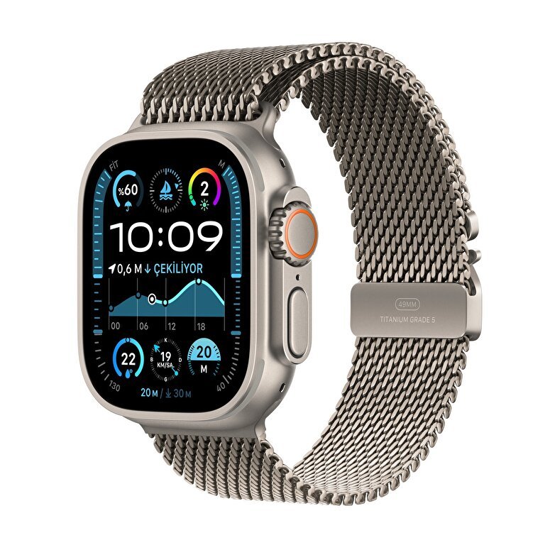 Apple Watch Ultra 2 GPS + Cellular 49mm Natürel Titanyum Kasa  Natural Titanium Milano Loop - S  MX4M3TU/A